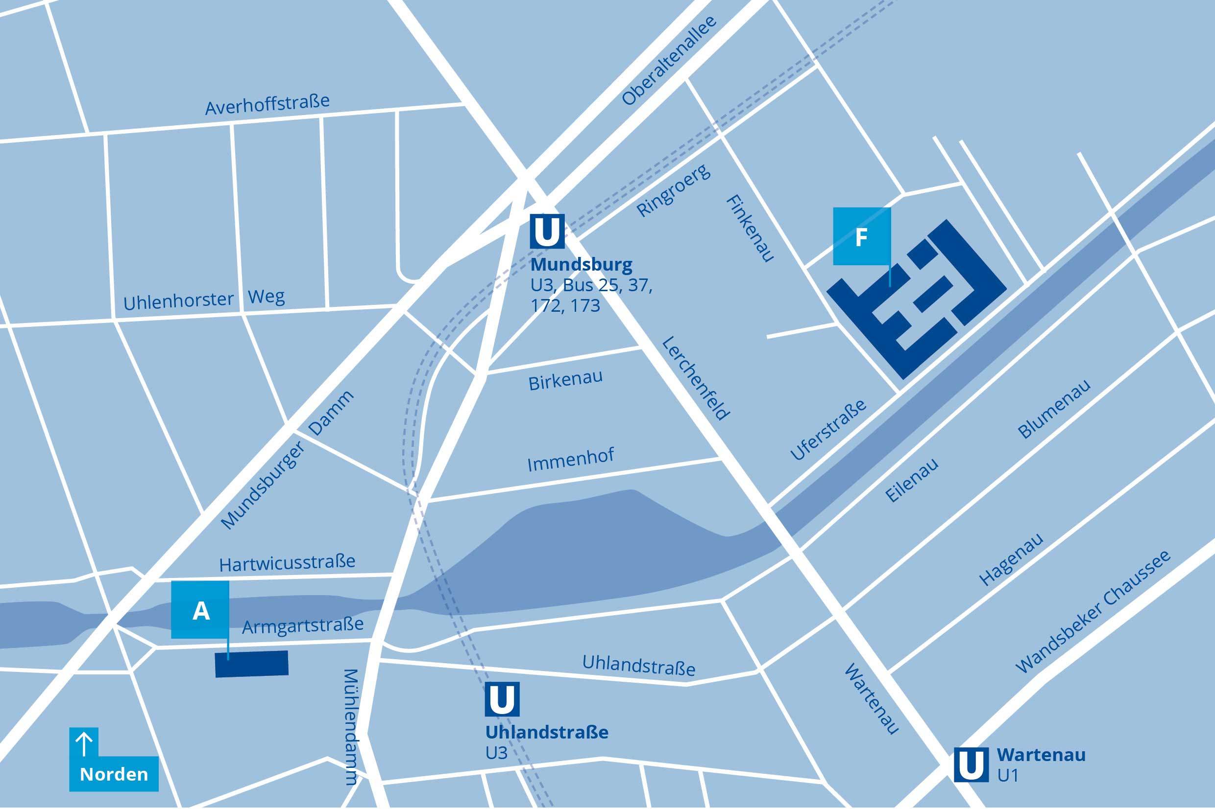 
                Lageplan des Kunst- und Mediencampus und Campus Armgartstraße
            